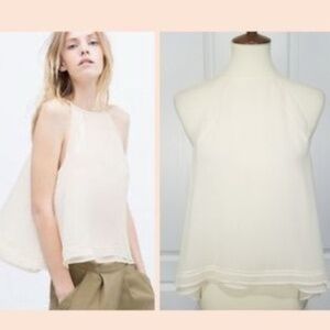 Zara Cream Double Tiered Hem Halter Sleeveless Blouse Size Small